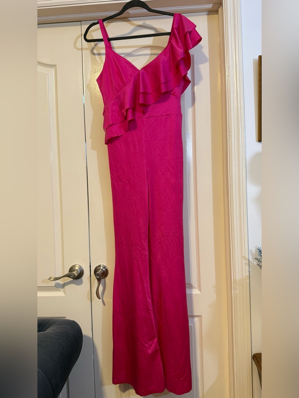 Fuchsia One-Shoulder Ruffle Jumpsuit